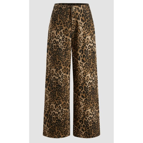Cider Leopard Print Wide Leg Pants Women's XL 100% Cotton NWT Fun Trendy Neutral - Picture 2 of 12
